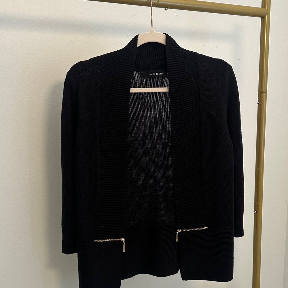 Ivanka Trump Black Sweater Blazer with Gold Accents
